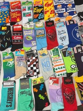Collection of Novelty Socks Assorted Bright Multicolor Crew Socks Pack 34 Pairs